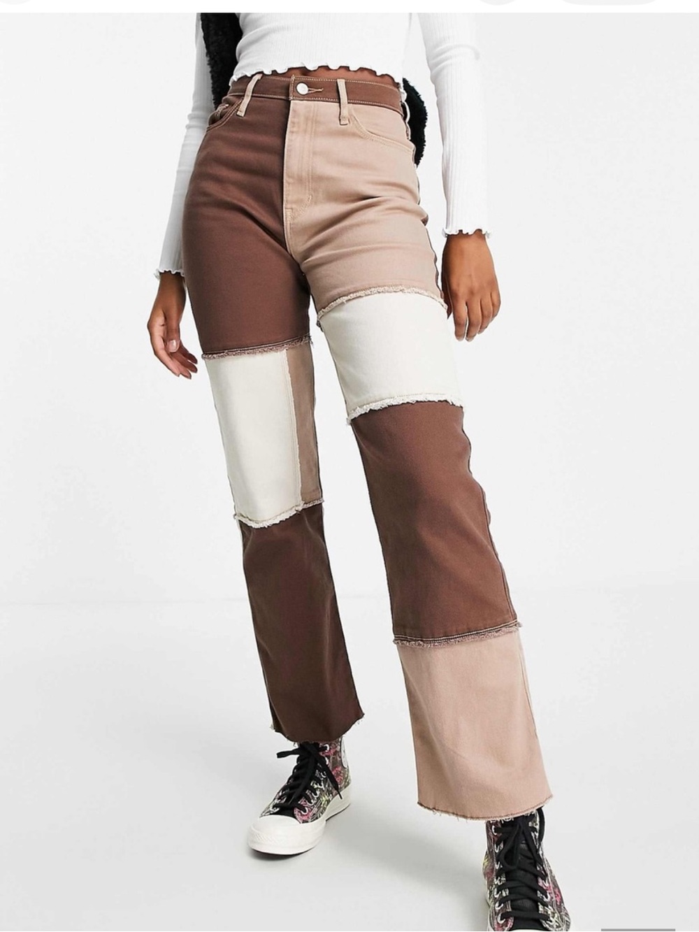 Hollister Ultra High-Rise Dad Jean Patchwork Brown & Cream